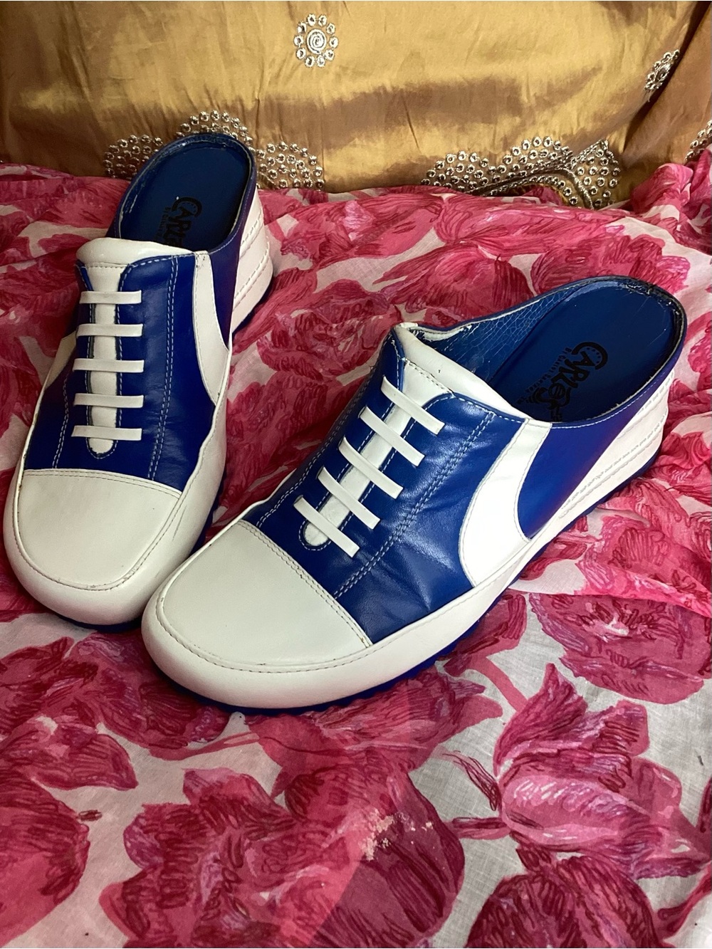 Vtg Carlos by Carlos Santana Cheer White & Blue Slip-On Mule Sneakers 8M